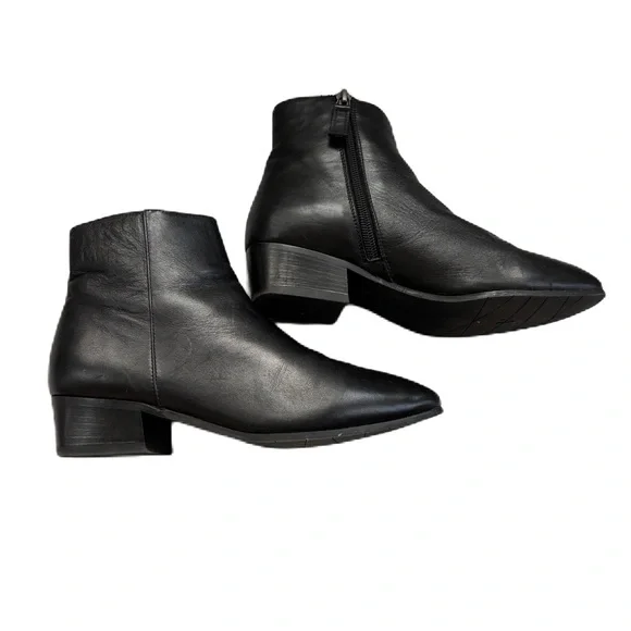 Aquatalia Fuoco Black Leather Ankle Booties Stacked Heel Size 6.5 Ankle Boots - Picture 7 of 12